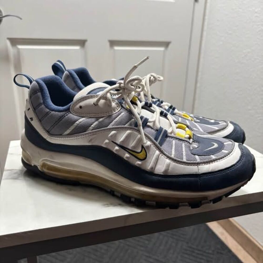 Nike Air Max 98 Tour Yellow Men Size 12 Grey Navy White Sneakers